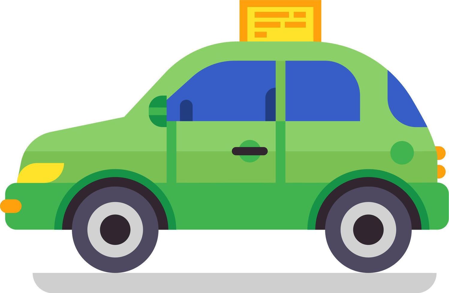 Green taxi cab waiting for passengers with illuminated sign on roof, side view, transportation service concept, flat cartoon style illustration vector