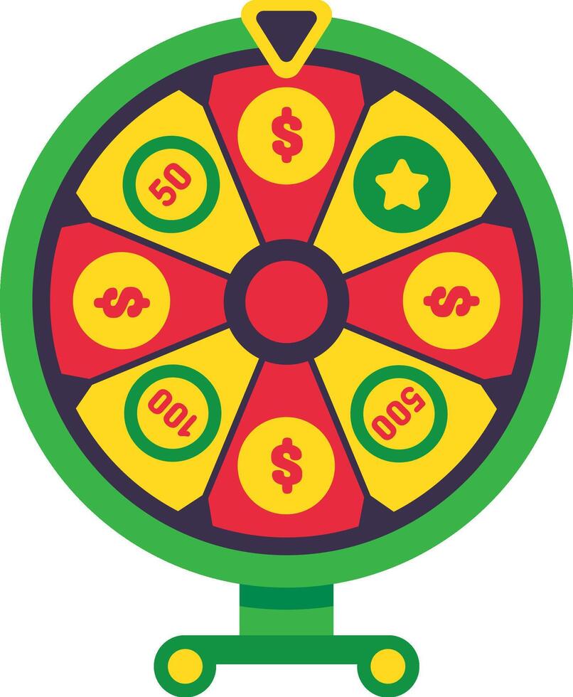 Colorful wheel of fortune spinning rapidly, featuring various enticing money prizes and a star prize, creating thrilling opportunities for winning big and experiencing excitement vector