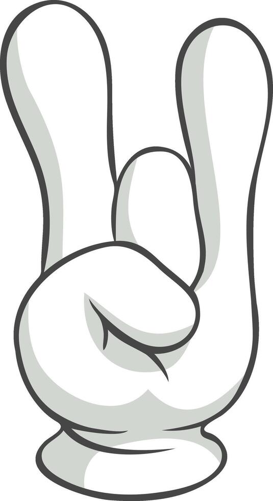 Cartoon hand gesturing rock and roll symbol with index and little finger raised while thumb, middle and ring finger are folded, conveying energy, rebellion, music, and counterculture spirit vector