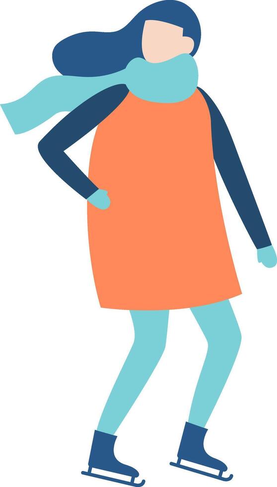 Happy young woman ice skating during winter, dressed in stylish winter clothes, scarf, and gloves, enjoying leisure time at the ice rink with a joyful smile and graceful movements vector
