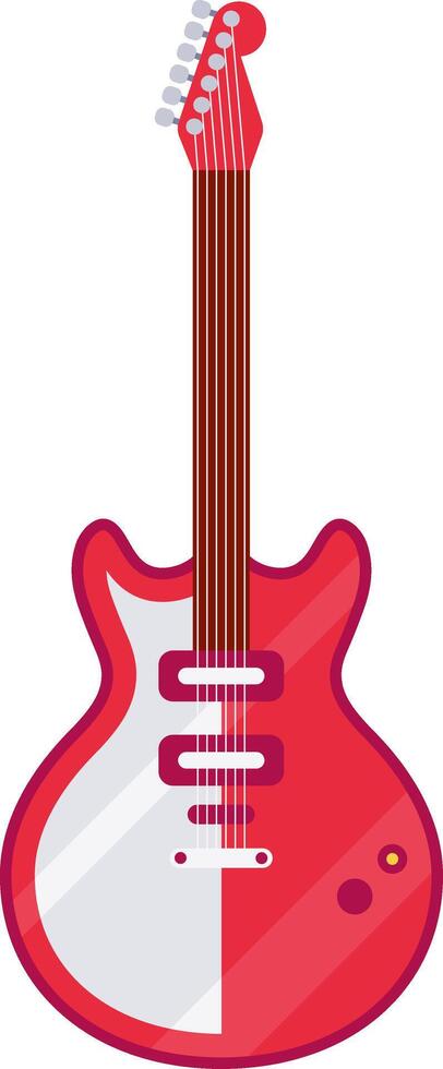 Red and white electric guitar featuring a brown neck and tuning pegs, standing vertically against a plain white background, presented as a simple illustration vector