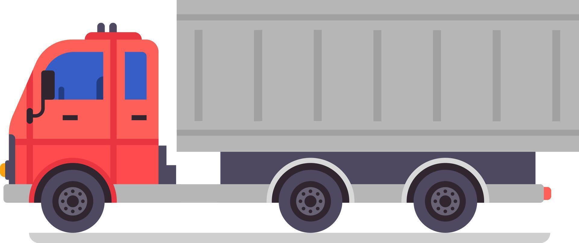 Red truck hauling a large gray trailer transports goods along the road, contributing to efficient logistics and ensuring timely deliveries within the supply chain vector