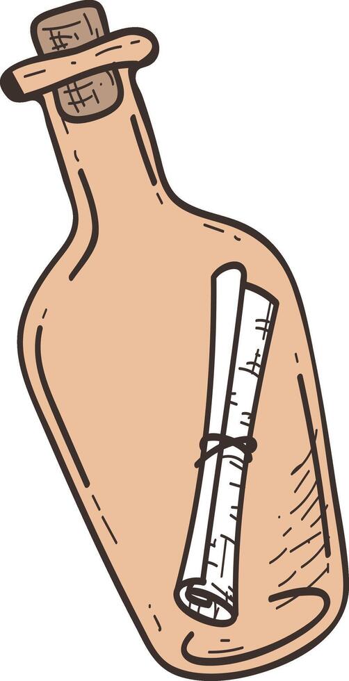 Rolled up message tied with string, gently floating inside a corked bottle, inspiring thoughts of secrets, adventure, and mystery on the vast open sea vector