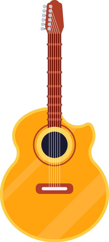 Yellow classical guitar showing sound hole, fretboard, headstock and tuning pegs isolated on white background representing music, arts, entertainment and leisure activities vector
