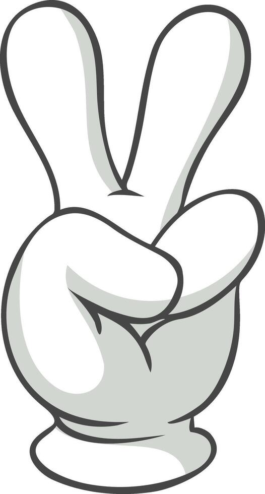 Cartoon gloved hand gesturing peace sign, symbolizing victory, agreement or counting, with two fingers raised and others folded, conveying positive message of harmony or achievement vector
