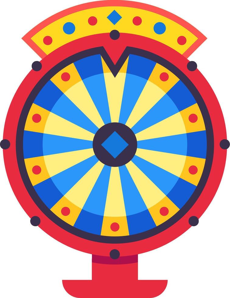 Colorful wheel of fortune is spinning, offering the chance to win exciting prizes, adding a touch of fun and anticipation to any game or event vector