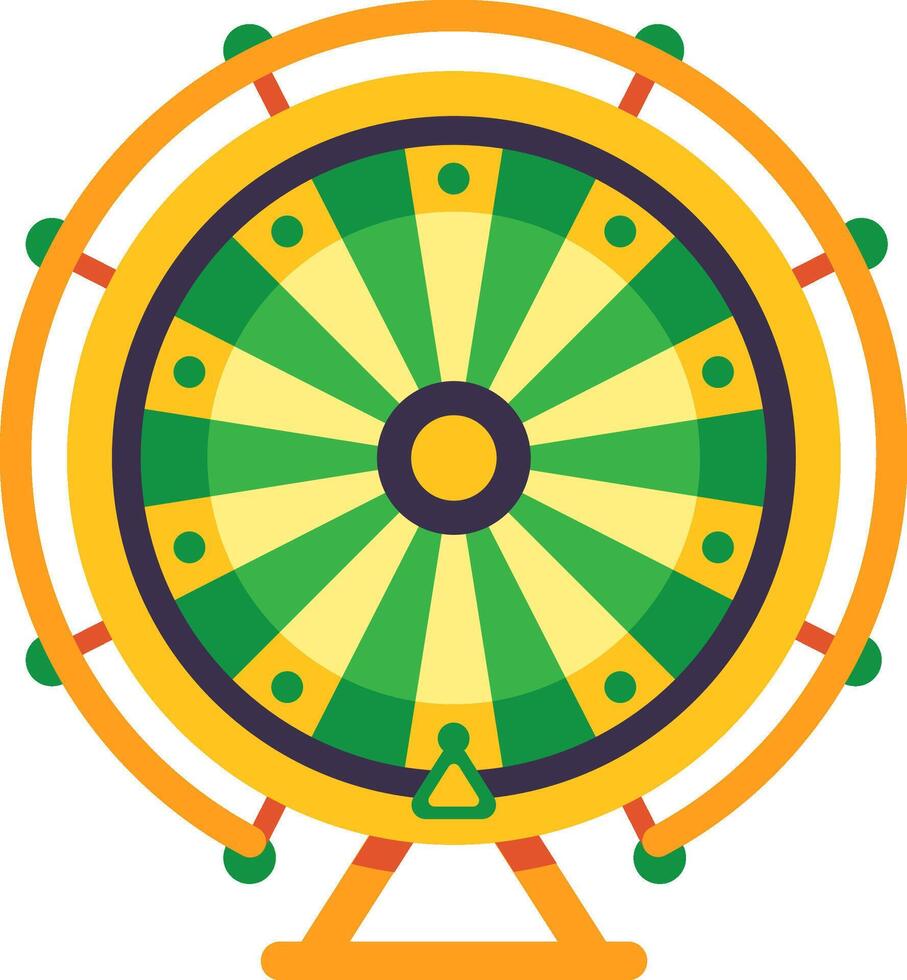 Wheel of fortune standing on a tripod is ready to be spun, offering a chance to win prizes based on where the pointer lands, adding excitement and anticipation to games, contests, or events vector