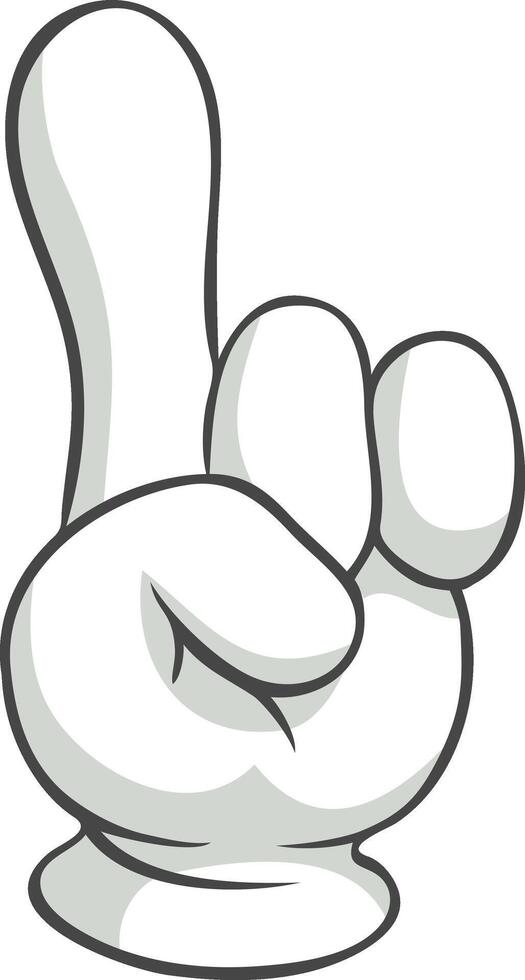 Cartoon hand wearing a white glove is making a gesture with the index finger pointing upwards, symbolizing attention, direction, or giving instructions vector