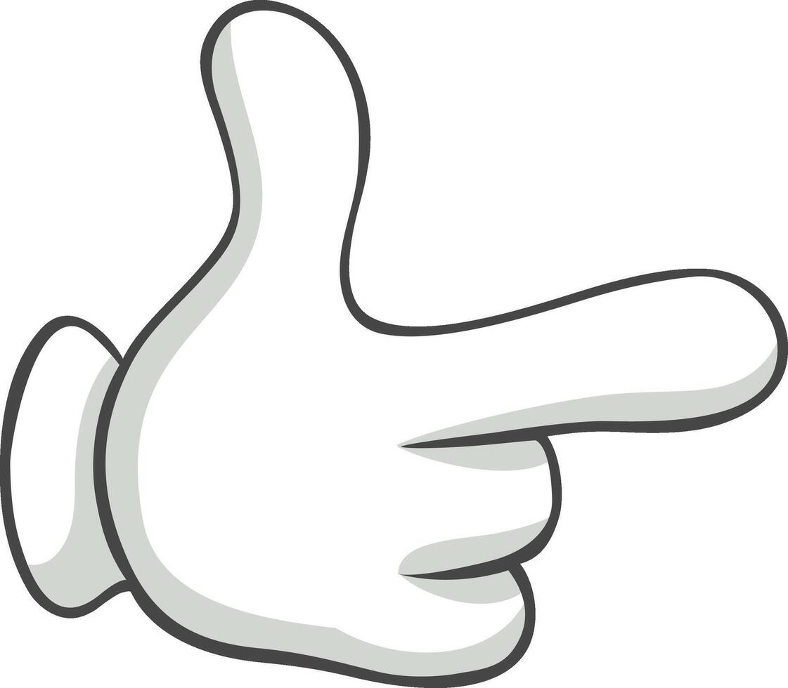 White cartoon hand extending an index finger and pointing right, set against a clean white background, emphasizing direction and communication in a playful, graphic style vector