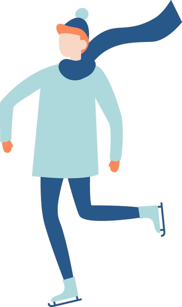Redhead young man skating on ice, dressed in winter clothes like a wool cap and scarf, enjoying the thrill and joy of winter holidays in a festive atmosphere vector