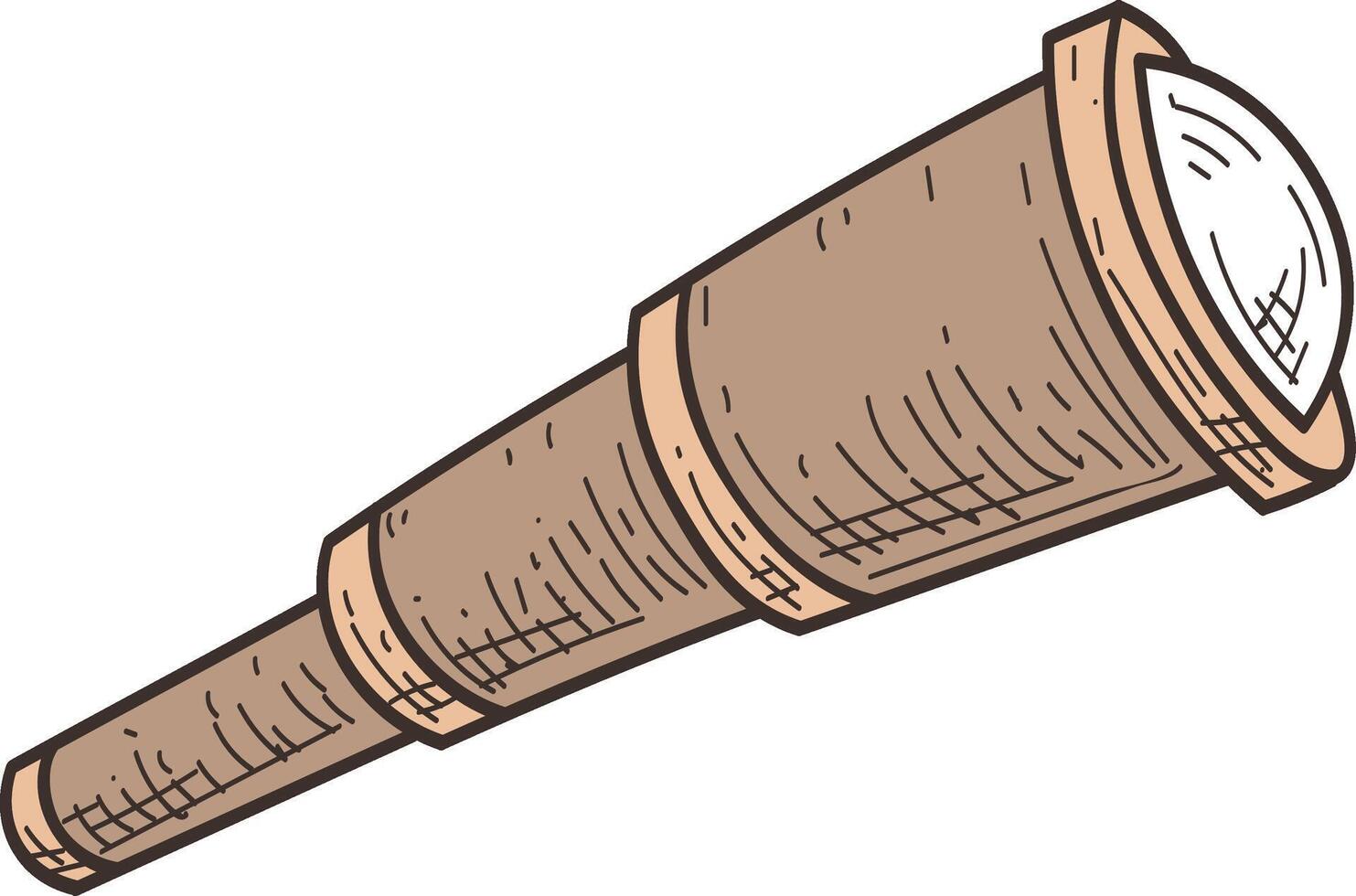 Hand drawn illustration of a vintage telescope pointing upward, isolated on a white background, featuring detailed linework and shading, evoking a sense of exploration and discovery vector