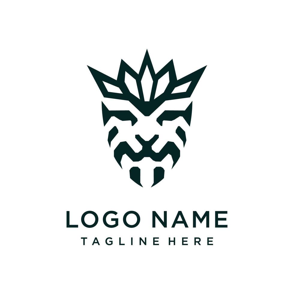 Lion head with crown symbol king, illustrations design template . vector
