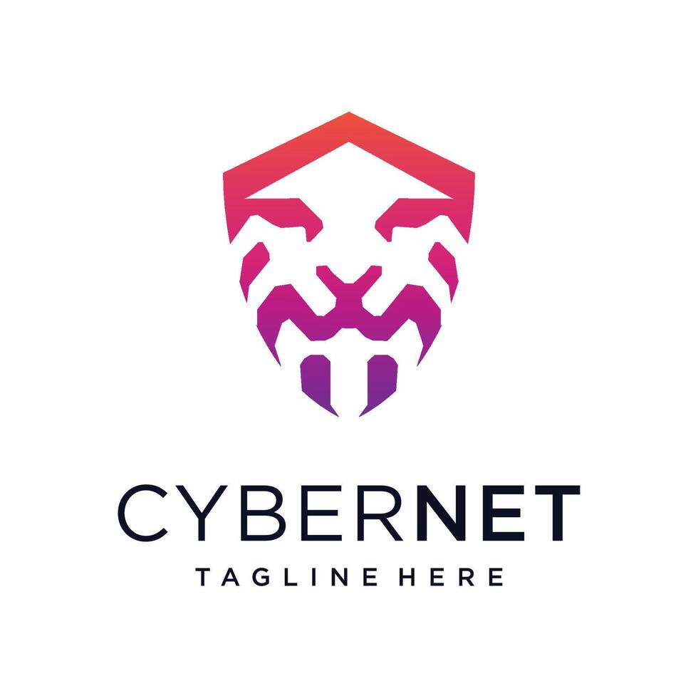 Lion head with digital security shield illustrations design template vector