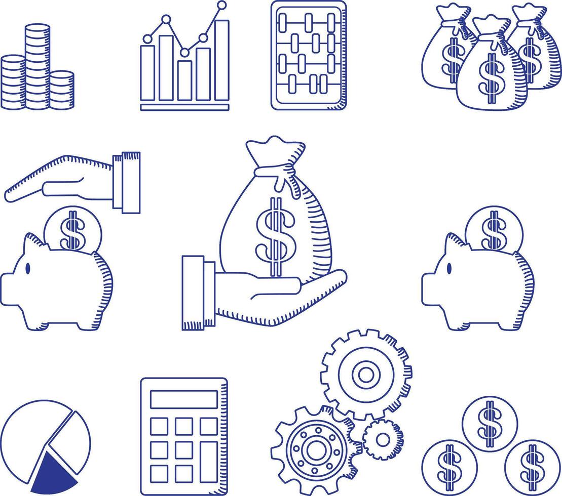 Finance. Set of icons in doodle style. Dollar vector