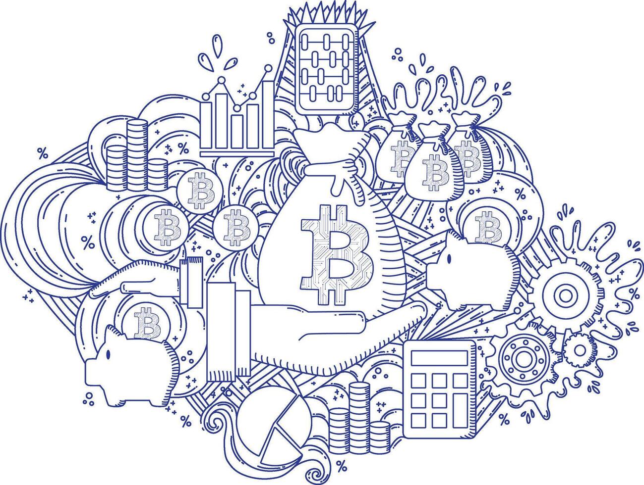 Finance Line Art Doodle. Bitcoin vector