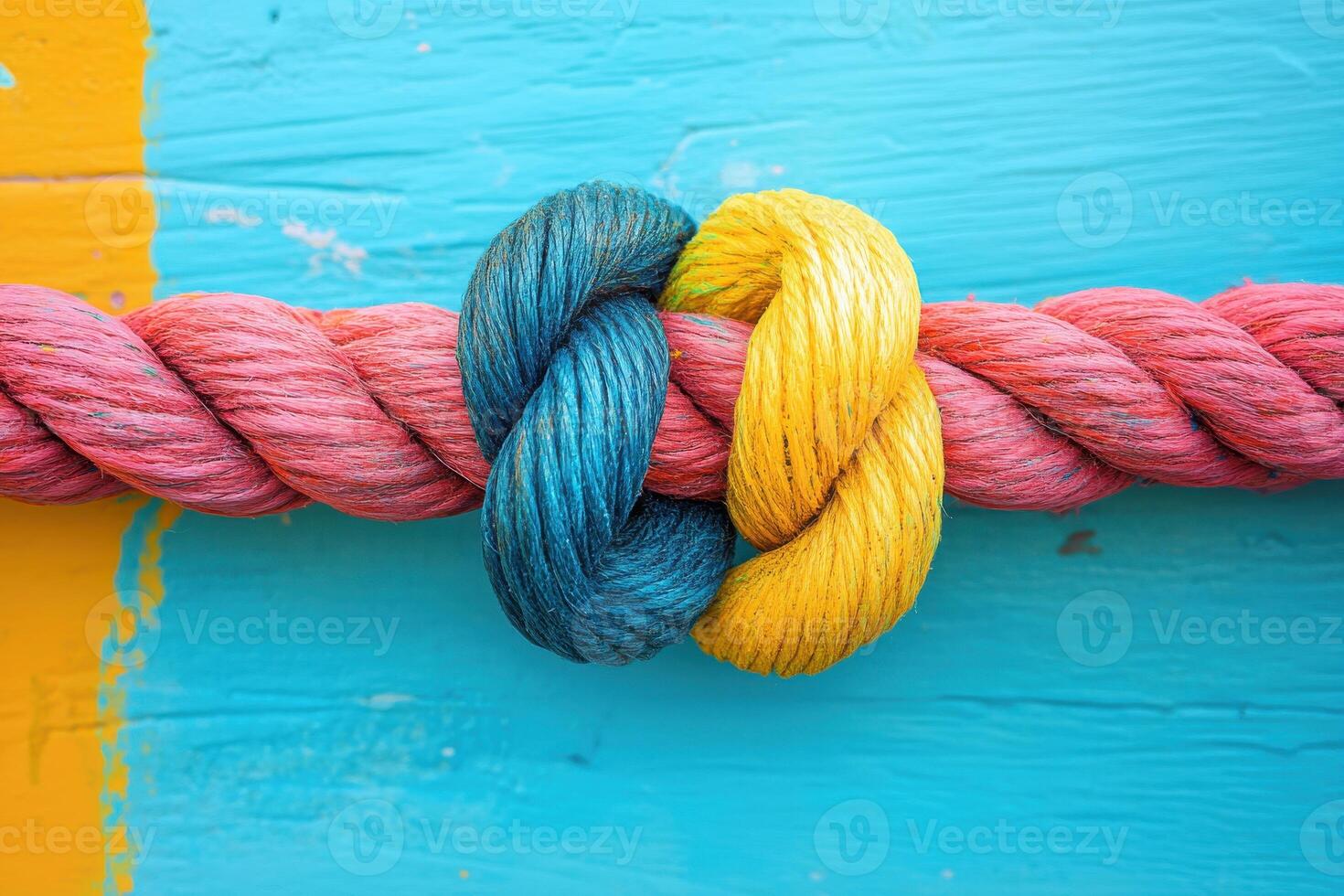 Two Ropes Tied in a Knot Against a Soft Pastel Background Ideal for Illustrating Connections photo
