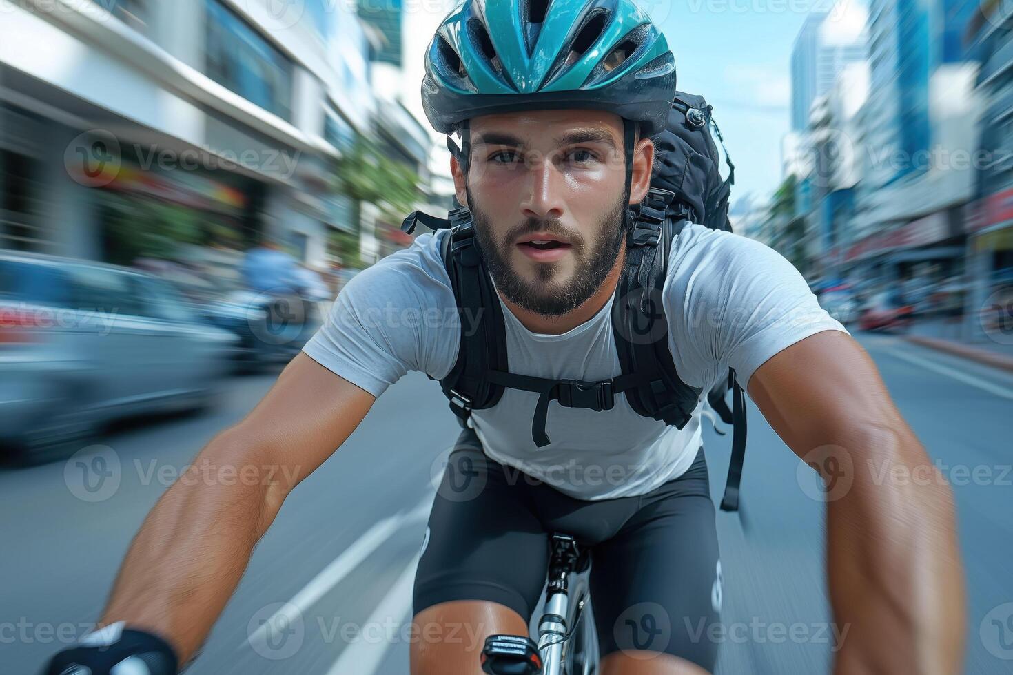 Cyclist Riding a Bike in the City. Motion Blur photo