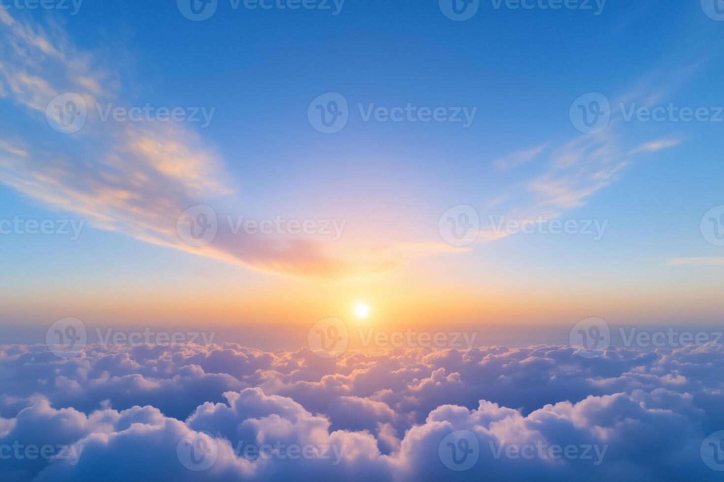 Beautiful view above the clouds at sunset. photo