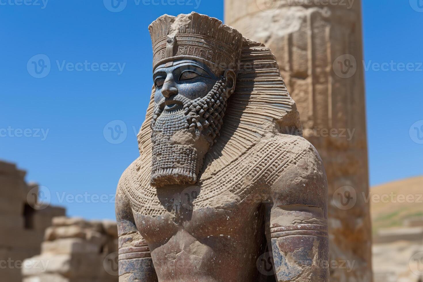 ancient statue against the backdrop of antique ruins photo