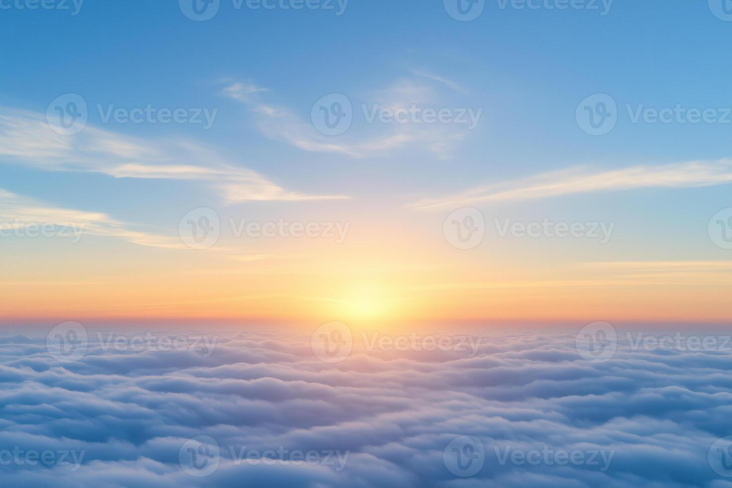 Sunset above the clouds. Beautiful aerial view above clouds at sunset. photo