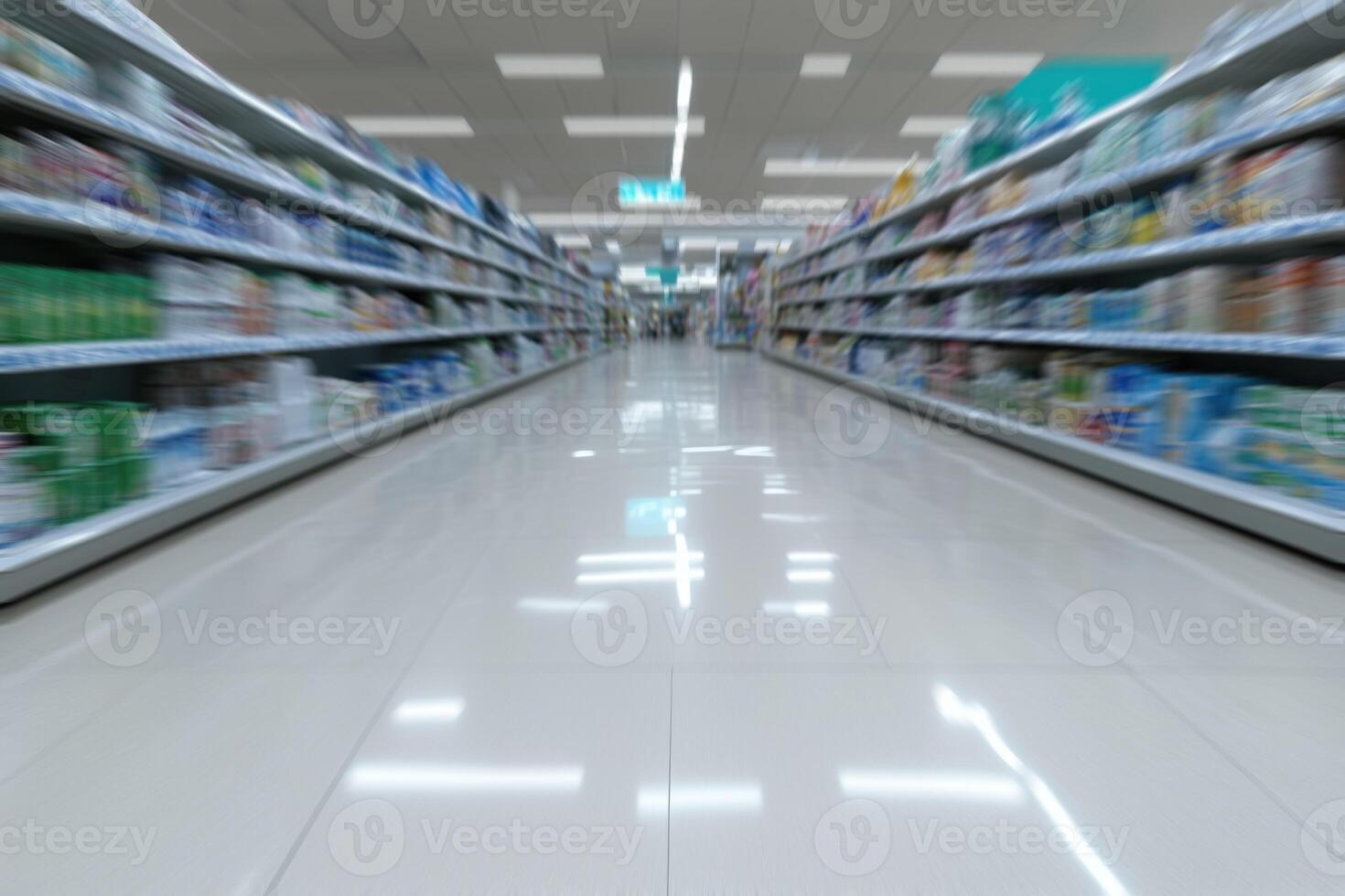 Supermarket aisle in motion blur. Abstract background and texture for design. photo