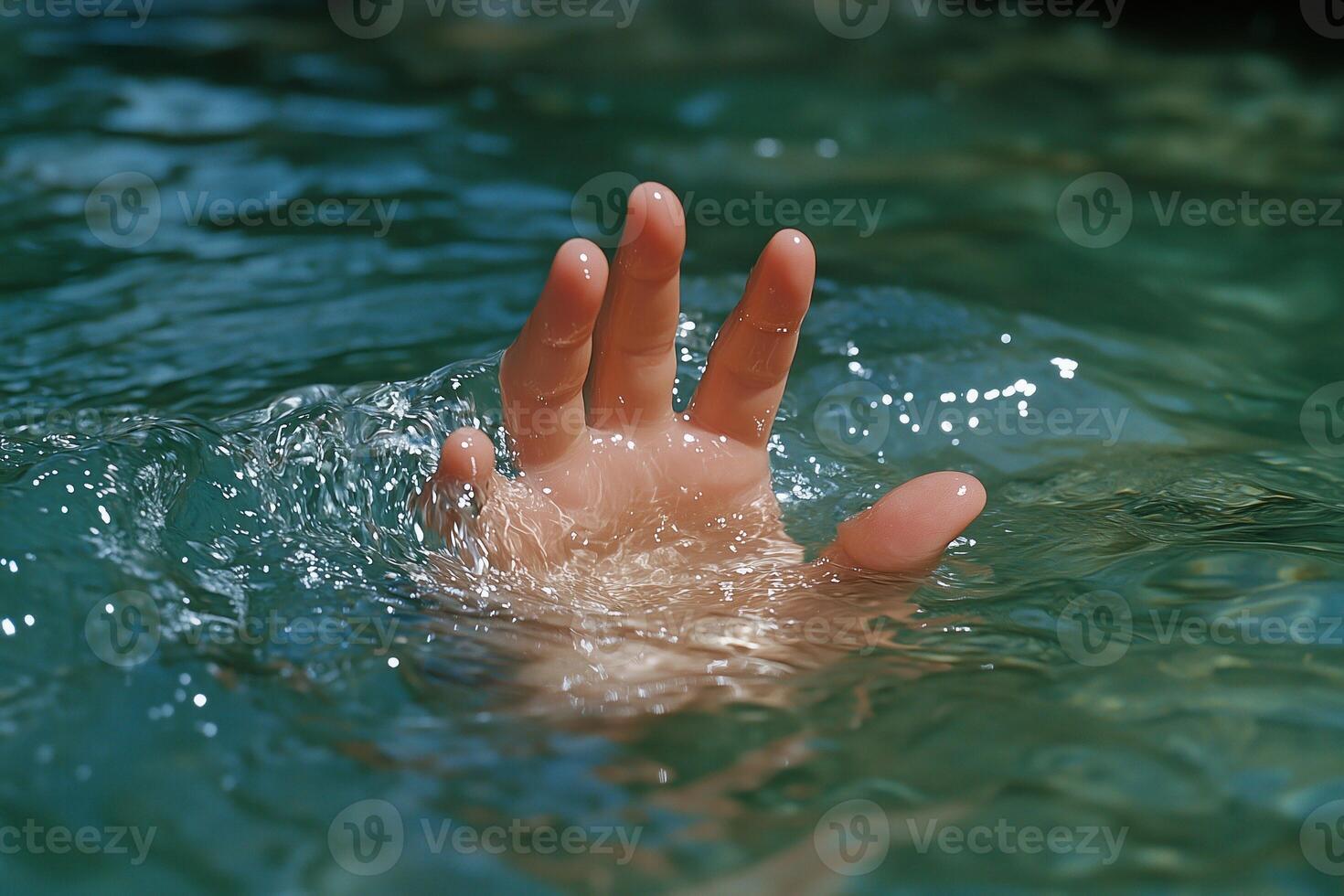 hand of a drowning or emerging person reaches out from under the water photo