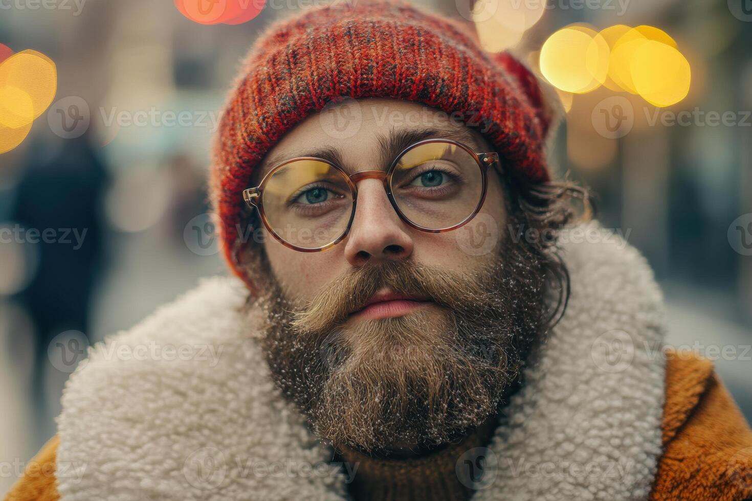 Trendy Hipster Santa Claus Holding a Coffee Cup in a Cozy Christmas Setting photo