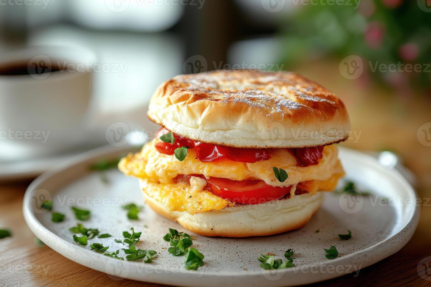 Hearty Traditional Breakfast Featuring Sandwich and Coffee for Healthy Living photo