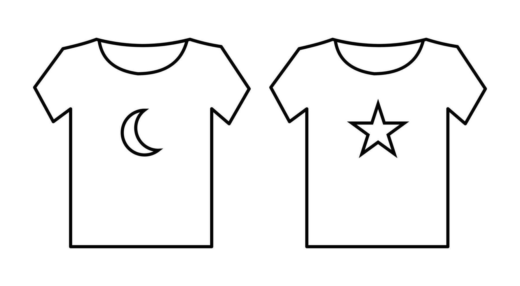 Moon and Star T-Shirt Outlines on White Background vector