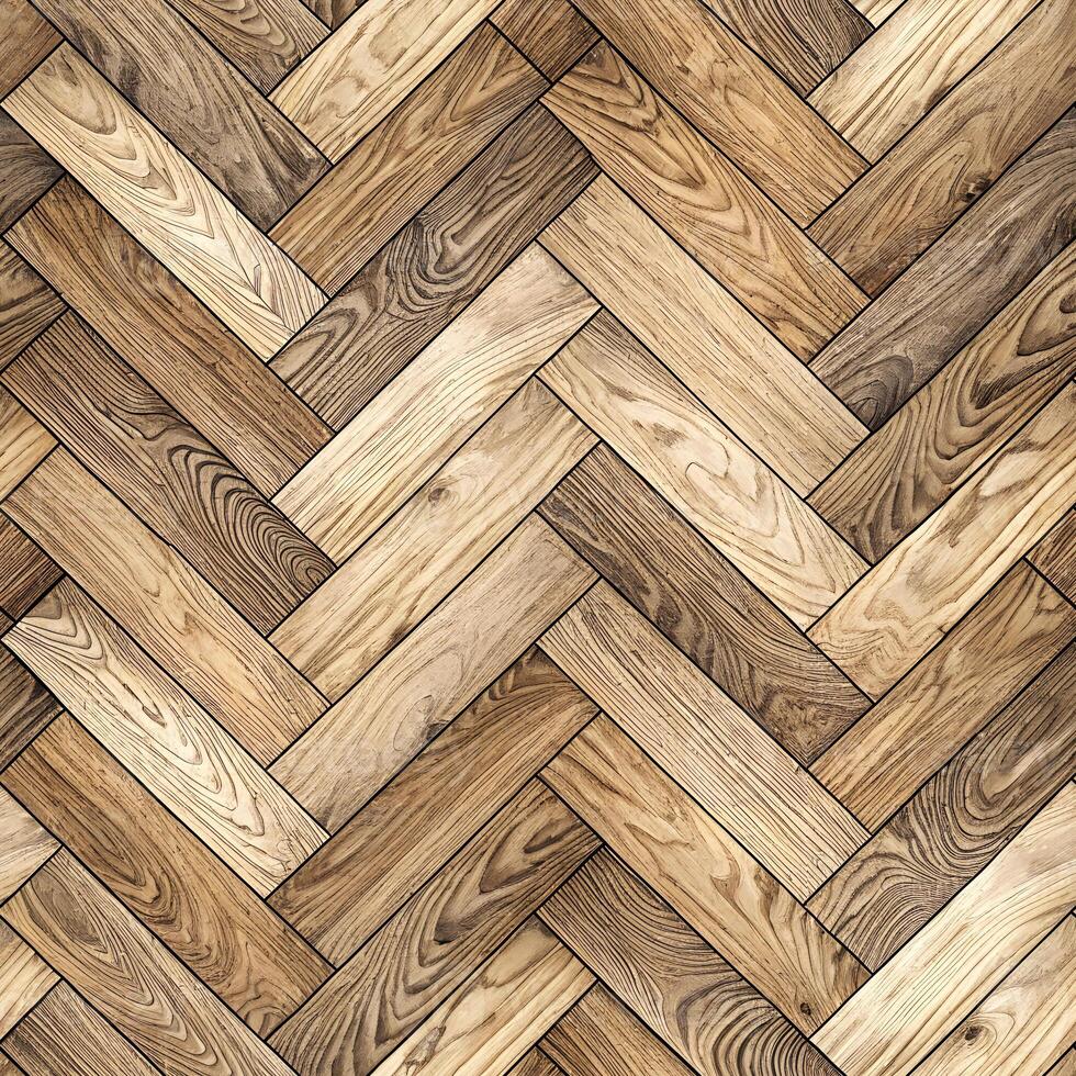 A seamless herringbone pattern of wooden planks in alternating light oak shades, detailed wood grain, natural knots, and realistic texture photo