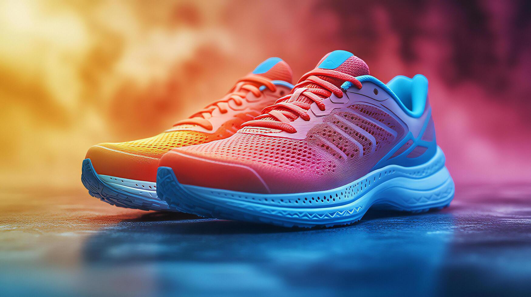 A pair of running shoes on a beautiful vibrant background photo