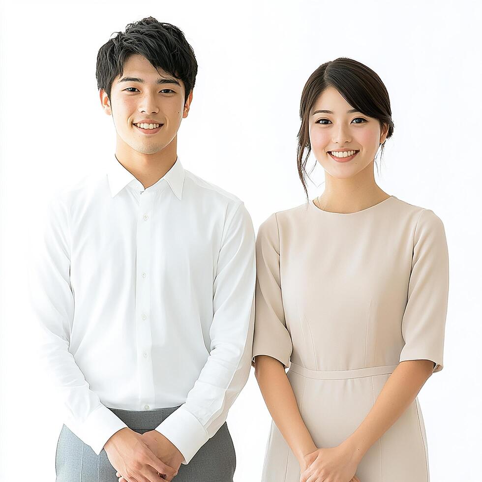 A young man and woman standing together photo