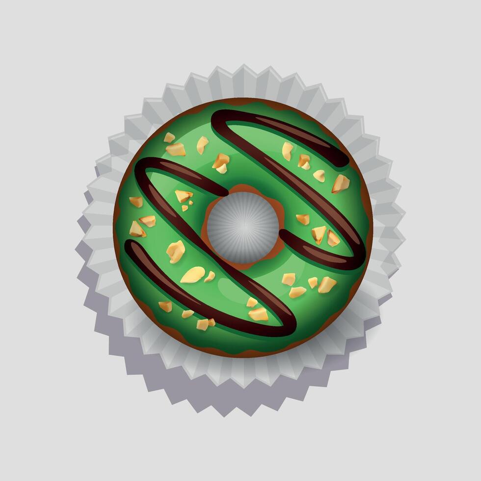 round chocolate donut doughnut on paper napkin on white background vector