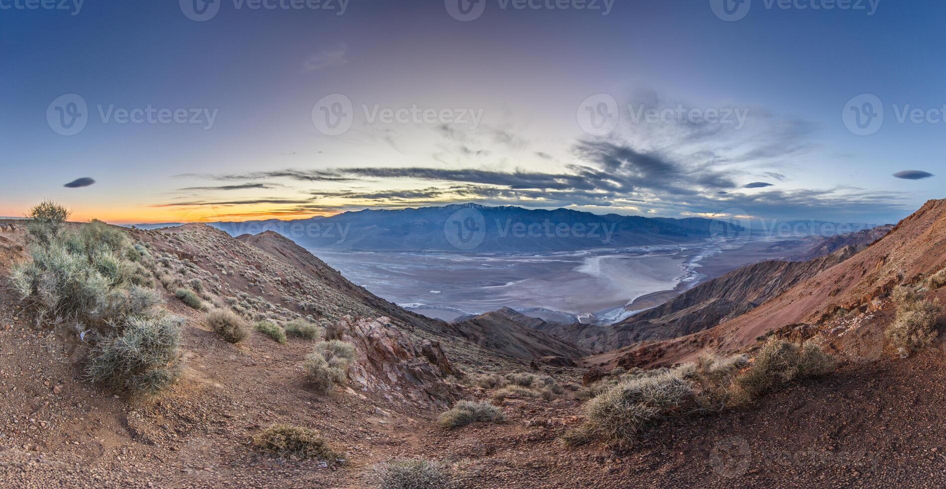 Breathtaking panoramic view of Death Valley from a high mountain vantage point ra photo
