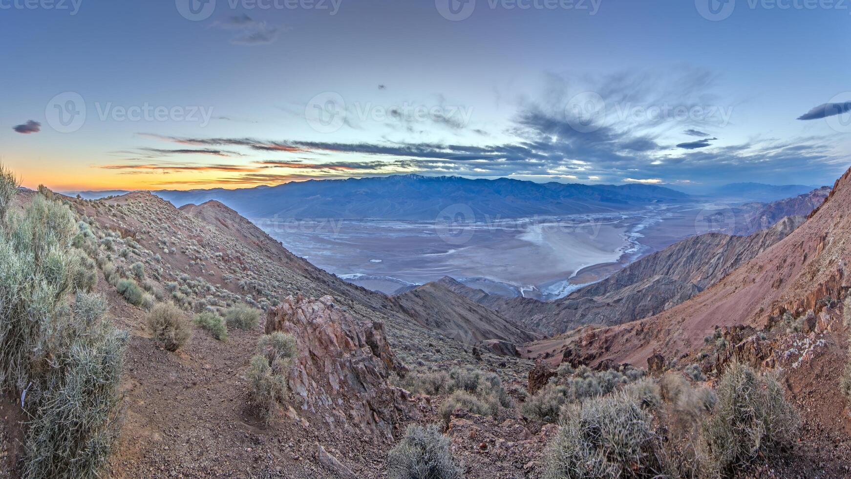 Breathtaking panoramic view of Death Valley from a high mountain vantage point p photo