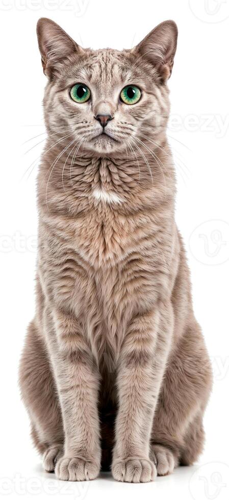 Portrait of Elegant cat sitting with green eyes isolated on a white background photo
