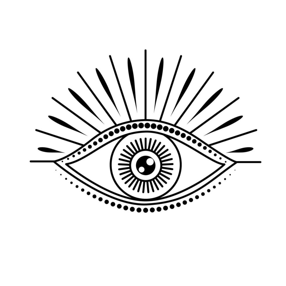 Mystic eye in line art style on white background. All seeing eye. vector