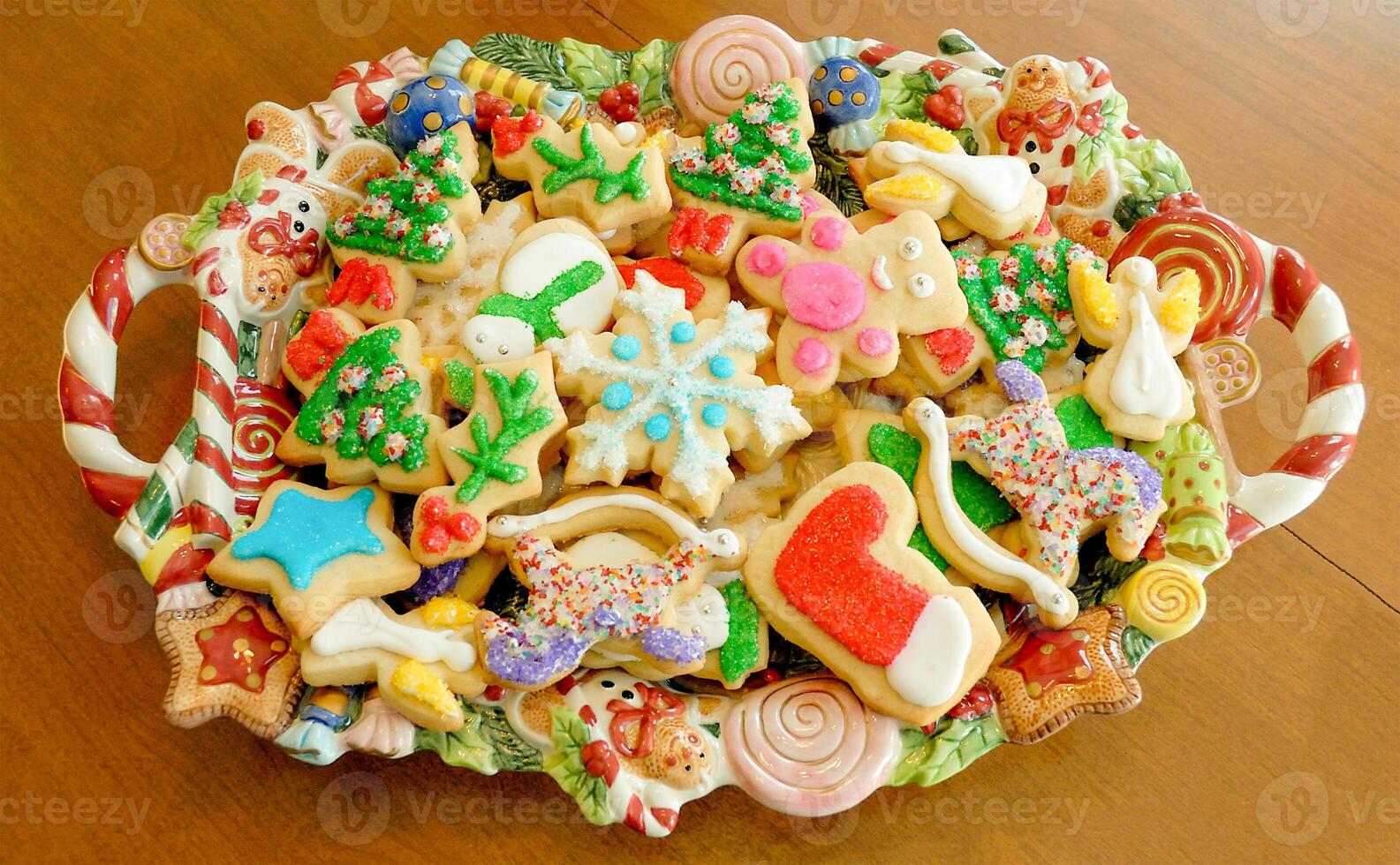 Lahore, Pakistan, 2025 - a tray of decorated cookies on a table for christmas photo