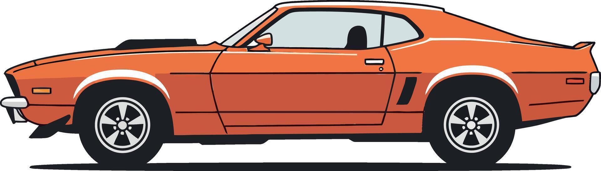 Classic orange muscle car in a flat design style showcasing sleek lines and retro aesthetic, perfect for automotive enthusiasts, illustration vector