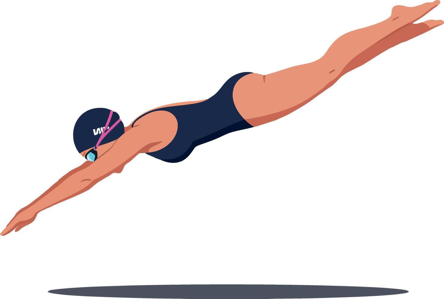 A female swimmer diving gracefully into the water with a streamlined posture in a minimal flat illustration capturing athleticism and focus in motion art vector