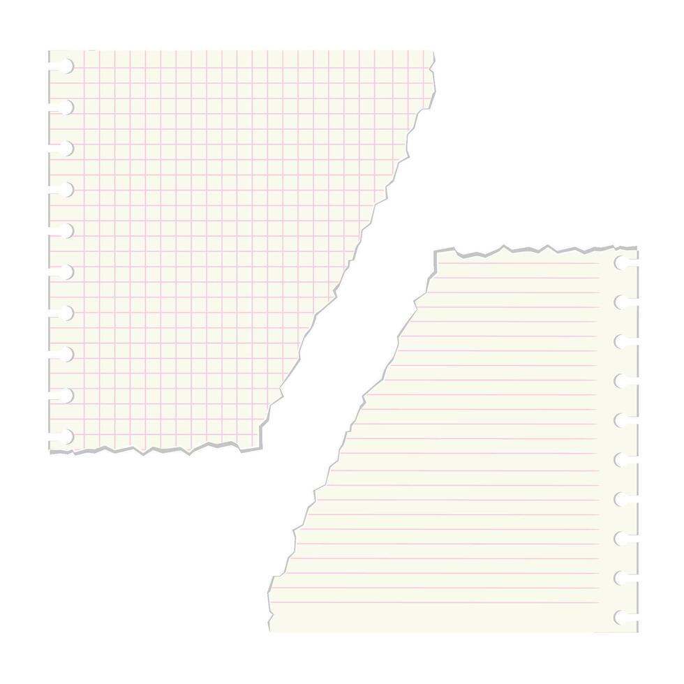 Set of cream checkered and lined torn paper pieces with different shapes and sizes. Modern grunge collage for contemporary art style. Brutalism vertical cornered abstract shapes. vector