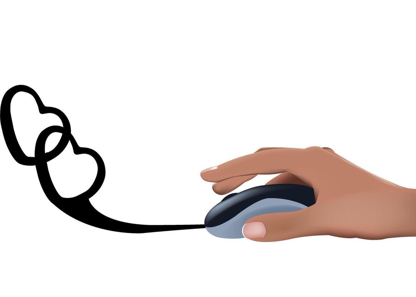 Hand clicking mouse connected to hearts symbolizing online dating vector