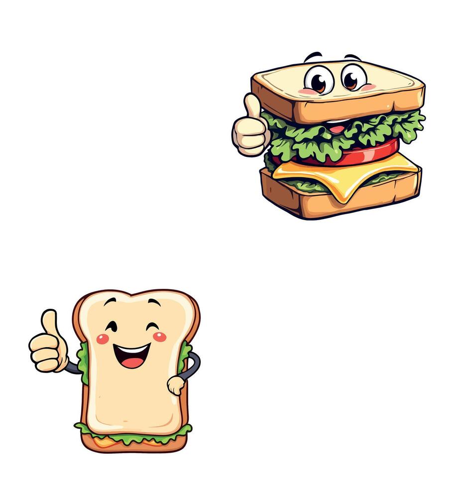 A cartoon sandwich with a smile and thumbs up vector