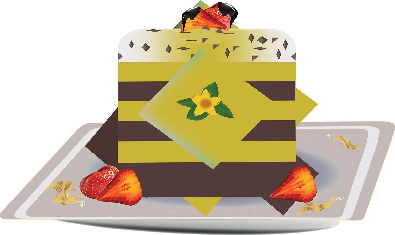 A cake with strawberries and chocolate on top vector