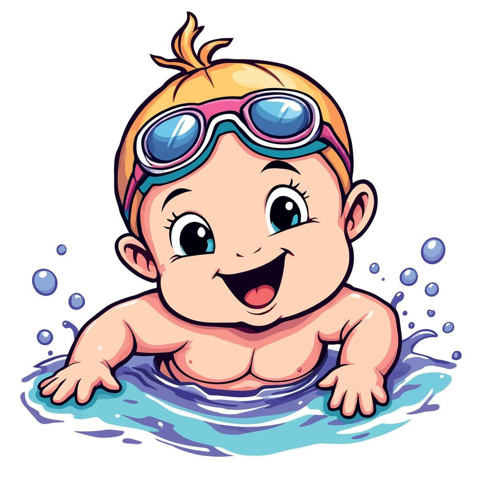 Cartoon baby swimming in the water vector