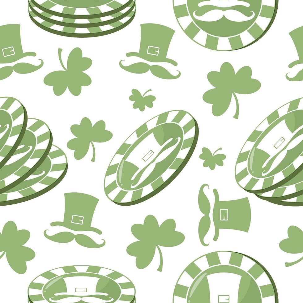 poker green pattern with a variety of leprechaun hat, shamrock and leprechaun hat prints for a variety of holiday design vector