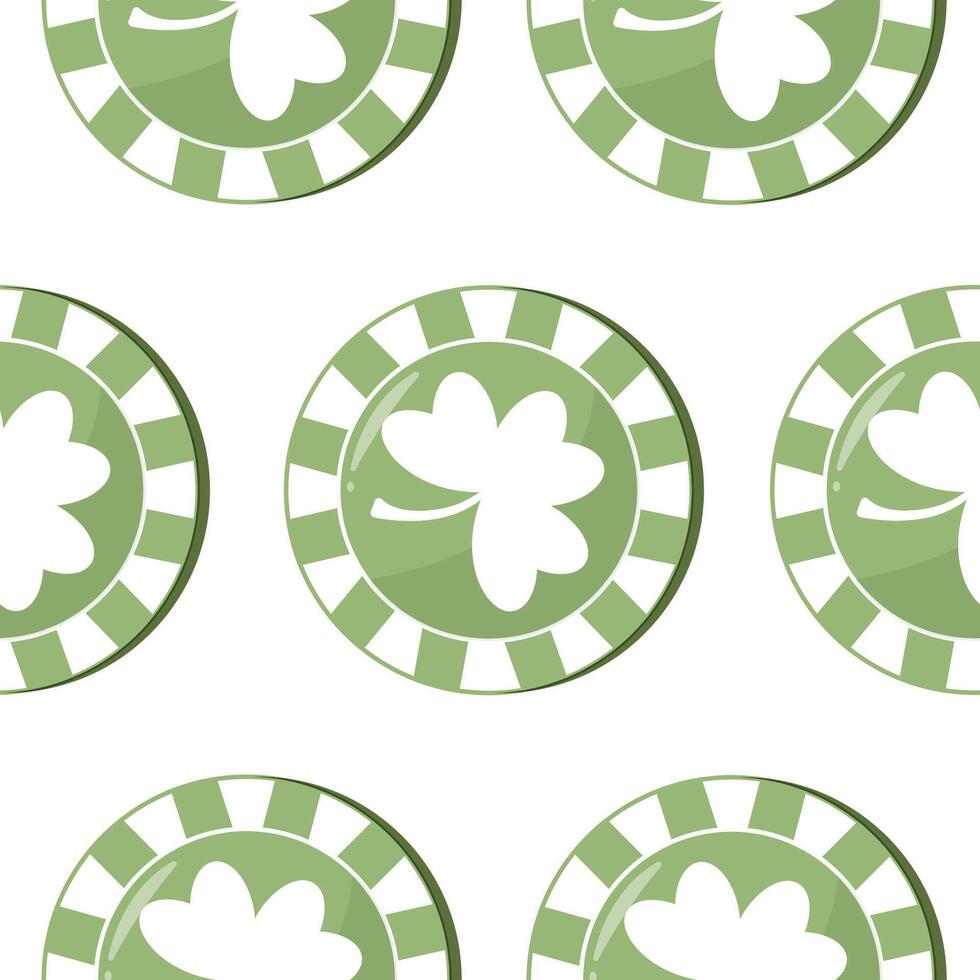 seamless pattern with poker green chips with shamrock prints, for various holiday designs vector