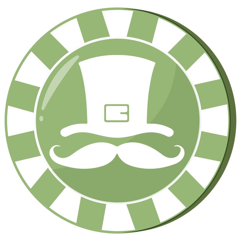 round green poker chip with leprechaun hat face print for st patrick's day, for various designs and posters vector