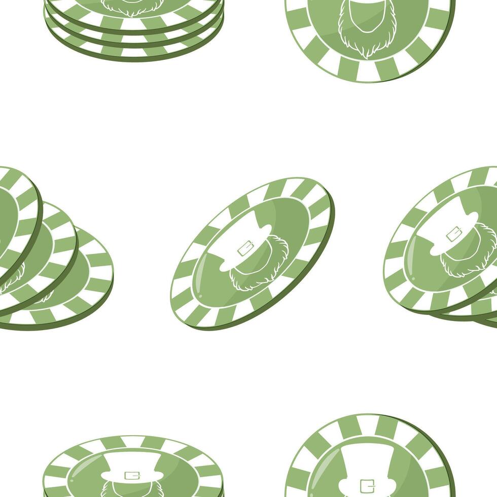 pattern with poker greens with a variety of chips with bearded leprechaun face prints, for a variety of holiday designs vector