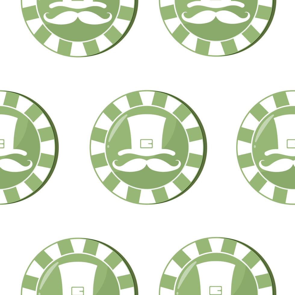 seamless pattern with poker green chips with leprechaun hat prints, for various holiday designs vector